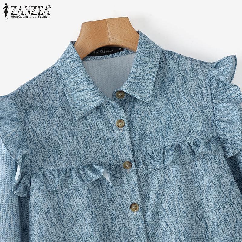 ZANZEA Women Turn Down Collar Long Sleeve Casual Print Blouse