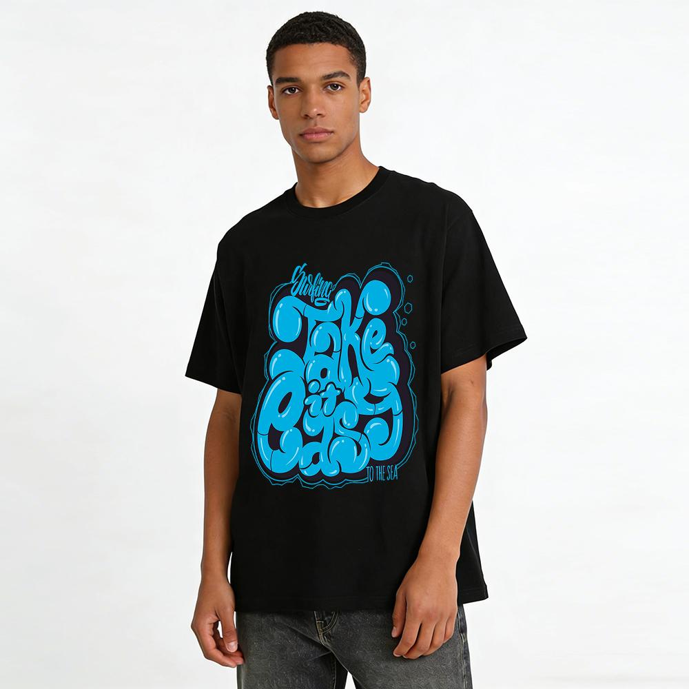 Surfing Graffiti Print Casual Tee Take It Easy To The Sea Pure cotton T-shirt