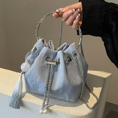 Girls Fashion Shoulder Bag Multifunctional Ladies Chain Crossbody Bucket Bag Comfortable Handbag Tassel Decoration PU Material
