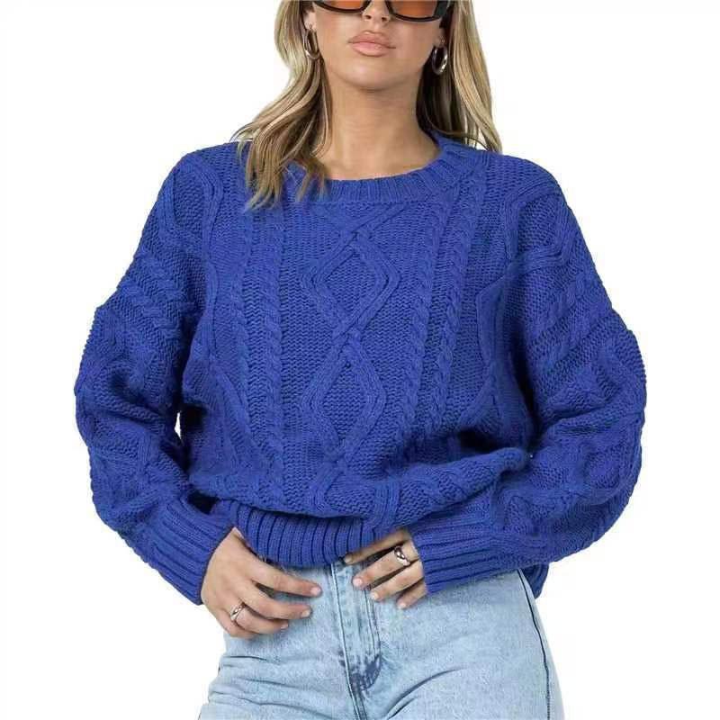 Women's Fashionable Comfortable Diamond Knit Crew Neck Sweater