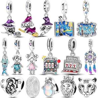 925 Silver CZ Zircon Van Gogh Starry Night Pendant Purple Witch Charm Bead Fit Original Bracelet DIY Jewelry Gift