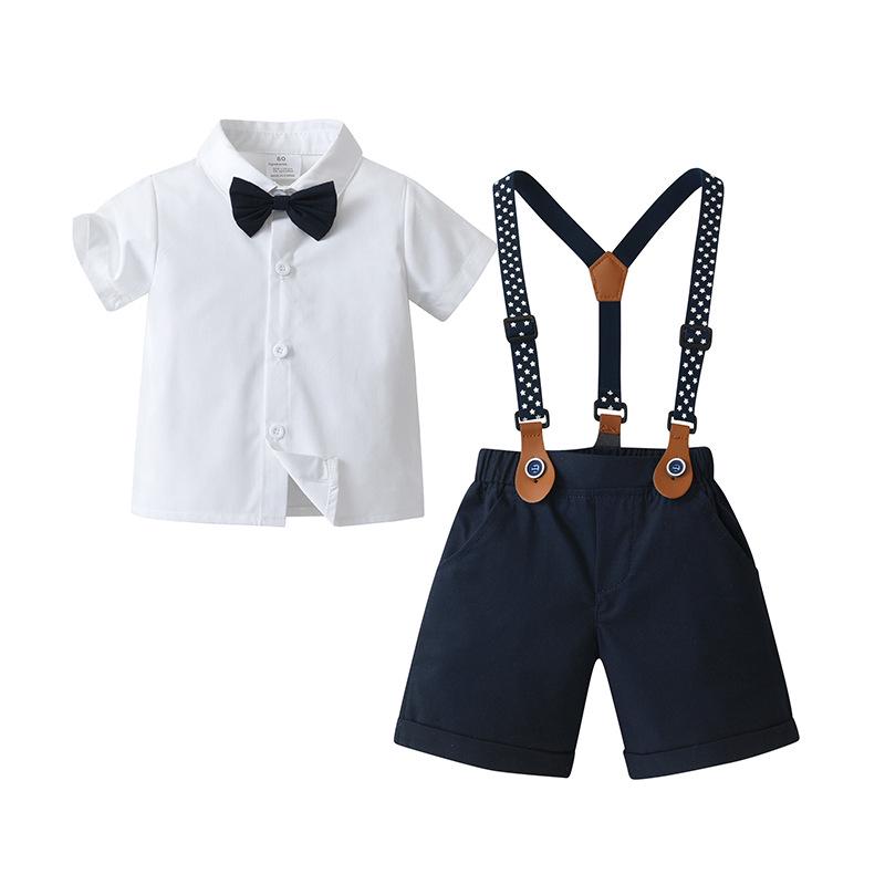British Gentleman Summer Children's Shorts Set: Short-Sleeved Formal Wear for Boys.