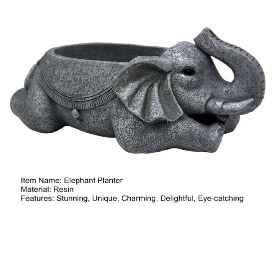 Elephant Planter Resin Elephant Animal Flower Pot Decorative Plant Holder with Drainage Hole for Indoor Outdoor Garden Patio Desk Home Decor