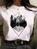 Maycaur Newest Funny Moon Print T Shirt Women White and Black Shirts Fashion Round Neck Short Sleeve T-Shirt Summer Tees Casual Top
