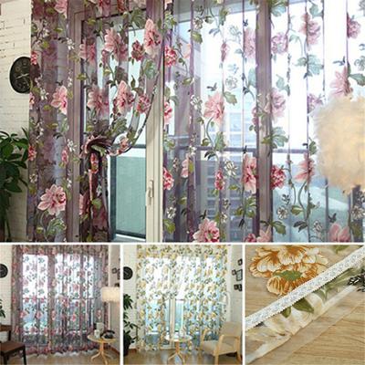 טול וילון שקוף דפוס פרחים Valance וילון פוליאסטר סלון מטבח וילון שקוף
