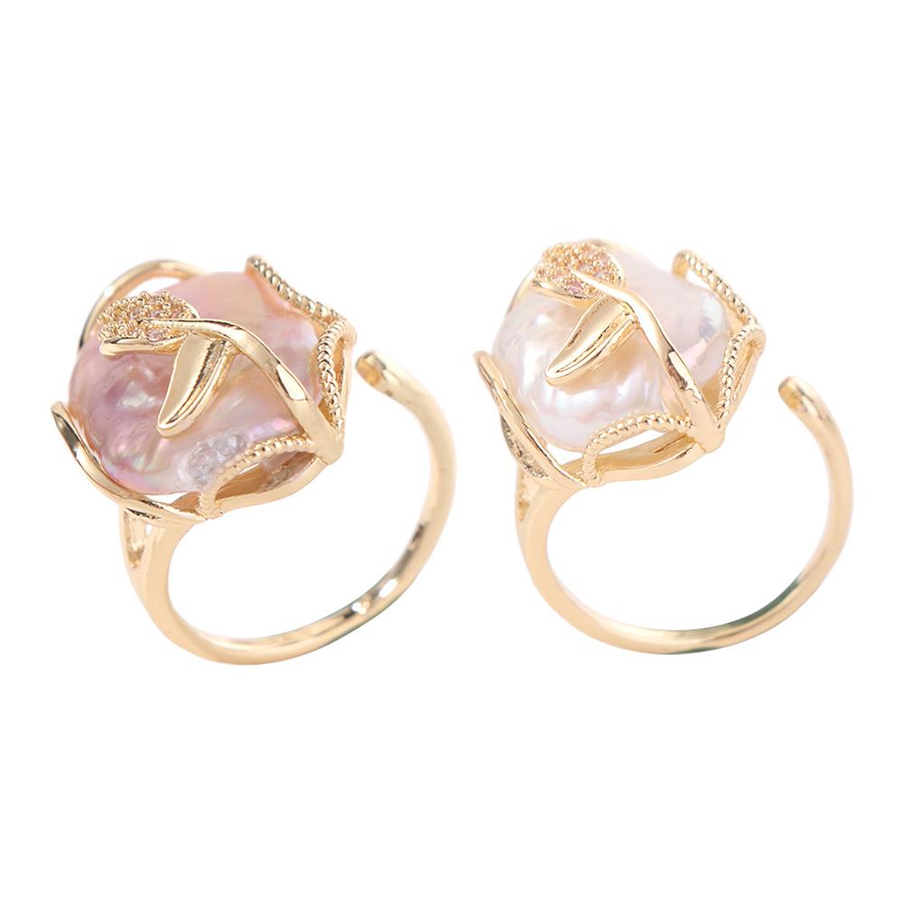 Rhinestone Irregular Pearl Ring Golden Natural Pearl Ring Creative Women's Jewelry  Gift
