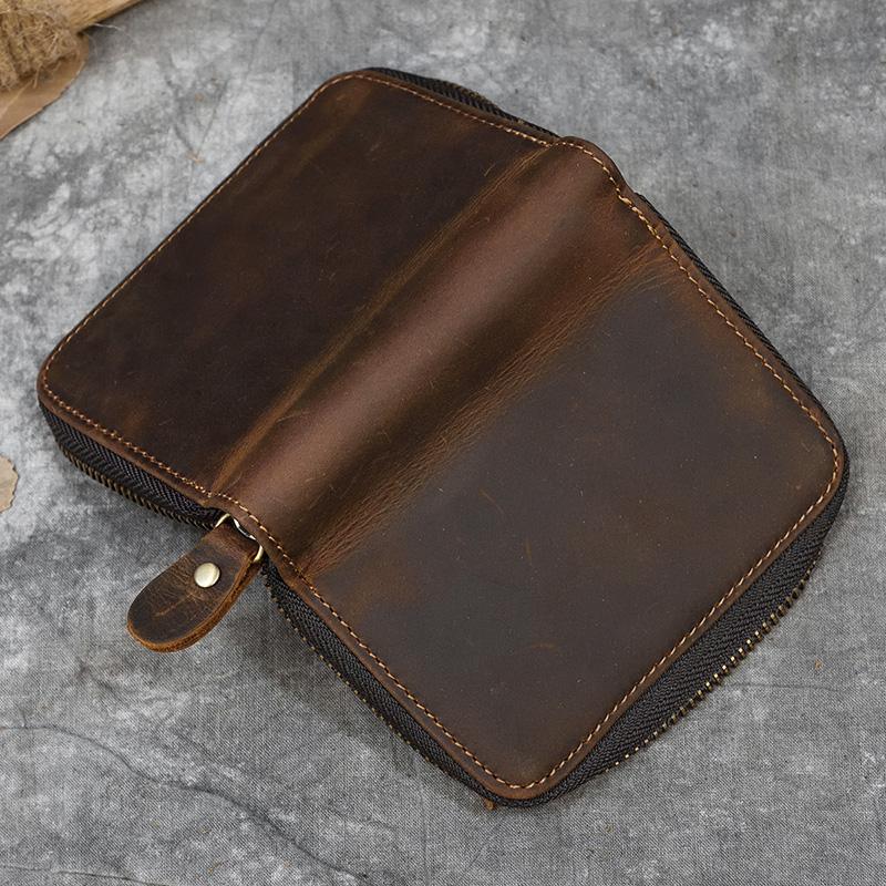 2026 New Short Wallet Men Women Vintage Fashion Card Holder Zipper Coin Purse Crazy Horse Leather Mens Slim Zipper Purse Wallet