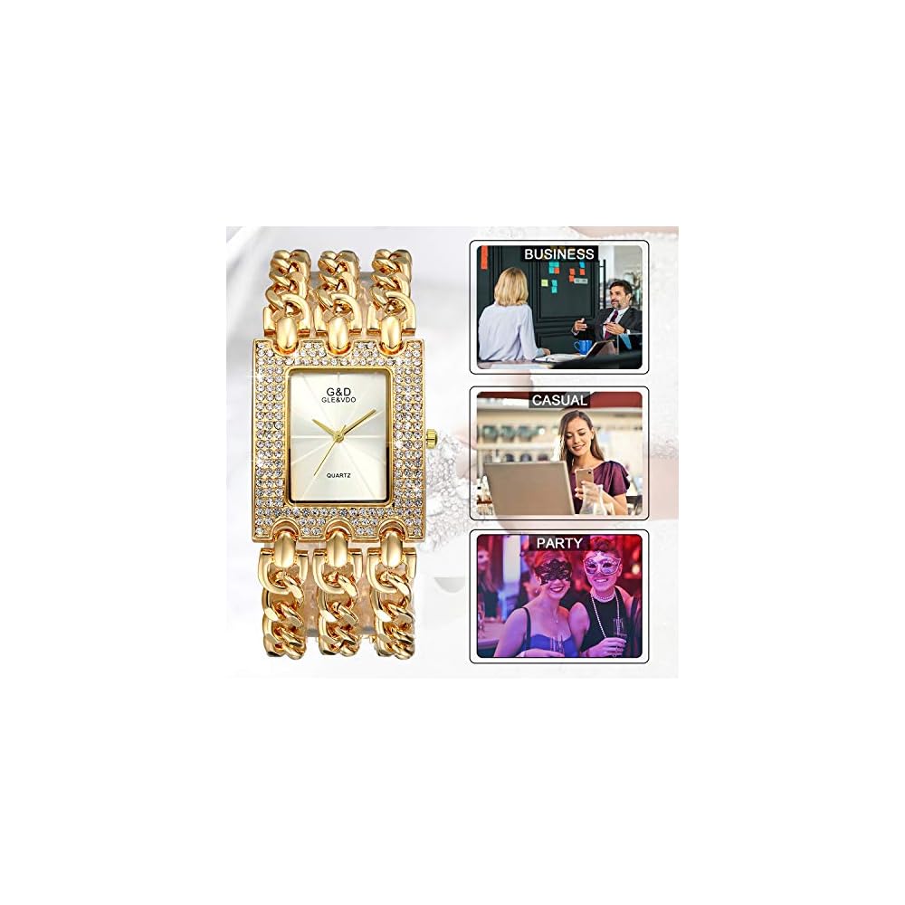 "Japanese Quartz Women's Hip Hop Square Watch with Diamond Waterproof Analog Display Gold Chain Band Fashion Accessory"