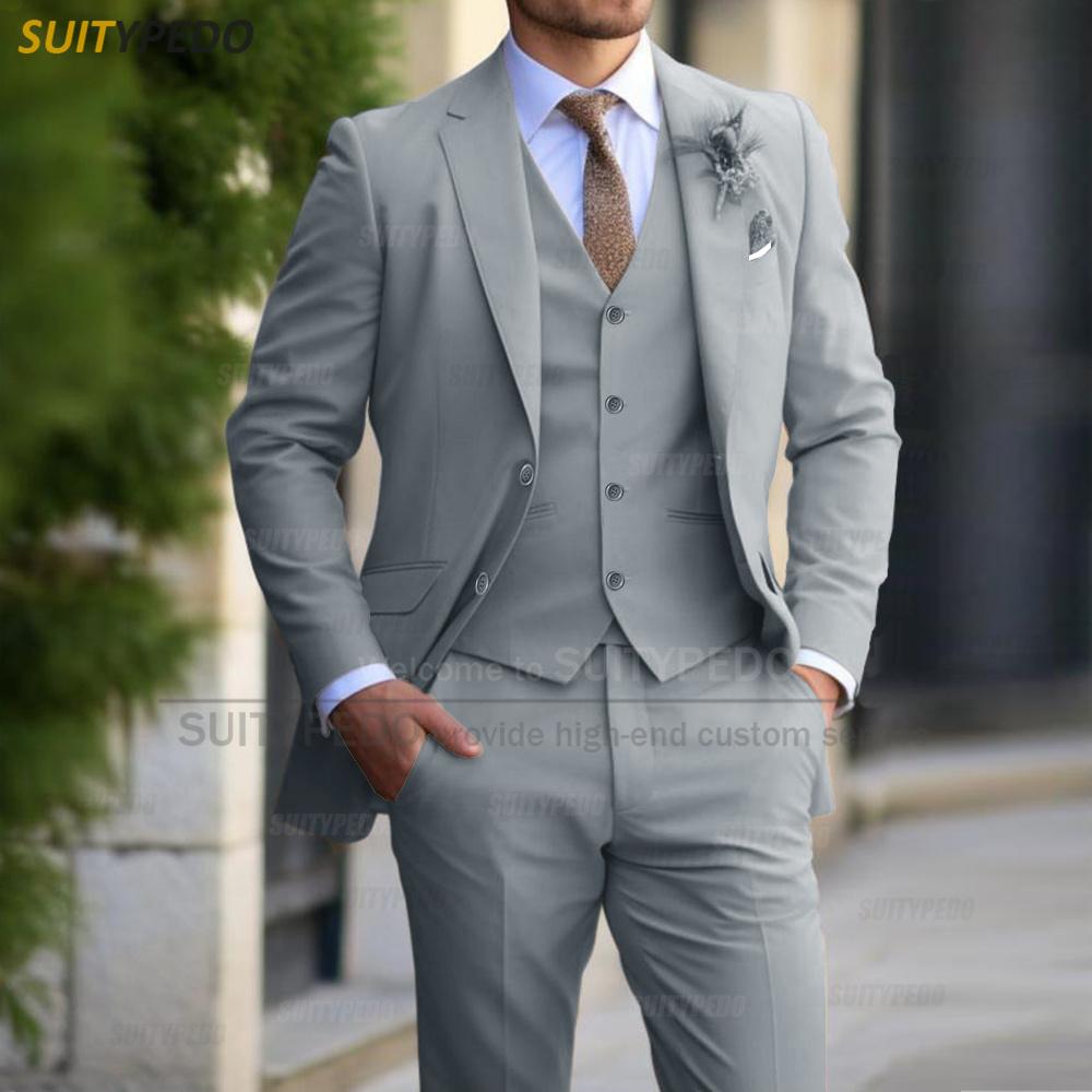 Formelle Bankett Business Anzugsets für Herren Hochzeitsfeier Bräutigame Elegante Outfits Mode Abschlussball Slim Fit Blazer Weste Hose 3-teilig