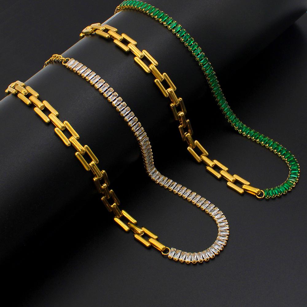 18K Gold Plated Cuban Link Chain Necklace for Women - Stainless Steel, French Retro Design