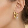1 Pair Irregular Petals Earrings for Women, Large Statement Dangle Earrings with Faux Pearl, Gold Plated Prom Wedding Jewelry Gift