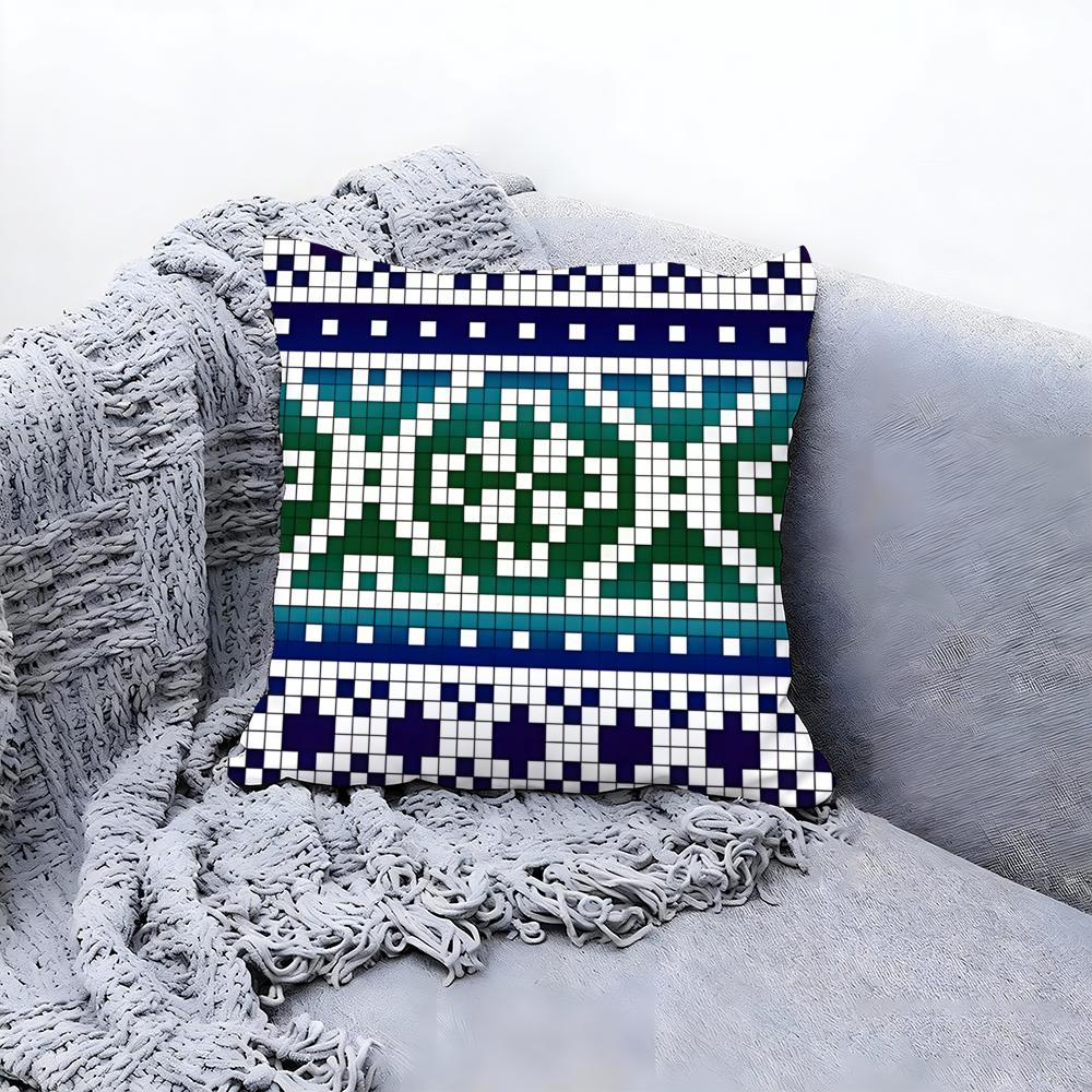 Warm Fair Isle Pattern Knit Cushion Cover Premium Comfort Reversible Pillow Cove Two in One Design for Any Room Car Interior
