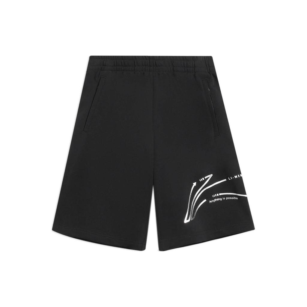 Lining Printed Logo Elastic Waist Casual Shorts Men Bottoms Black AKSS981-1