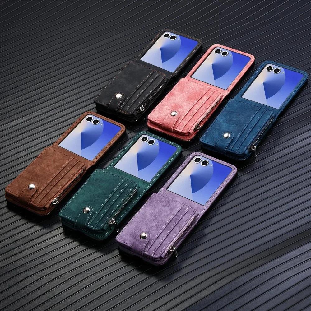 Étui portefeuille amovible en cuir 2 en 1 pour Samsung Galaxy Z Flip 7 fe 6 5 4 3 Flip7 Flip6 Flip5 5G Étui de téléphone avec porte-cartes