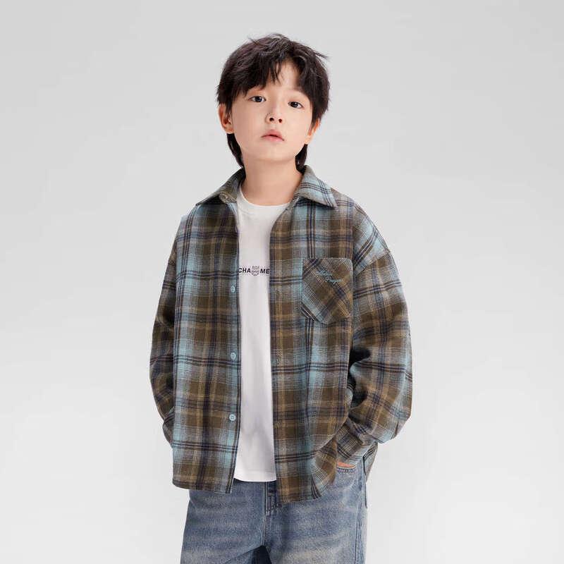 Zuoxi Boys' Plaid Long-Sleeved Shirt