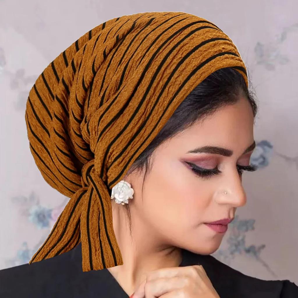Trendy Long Tail Strap Hijab Turban Hats Muslim Solid Color Head Wraps Elastic Breathable Chemo Cap For Women Girls