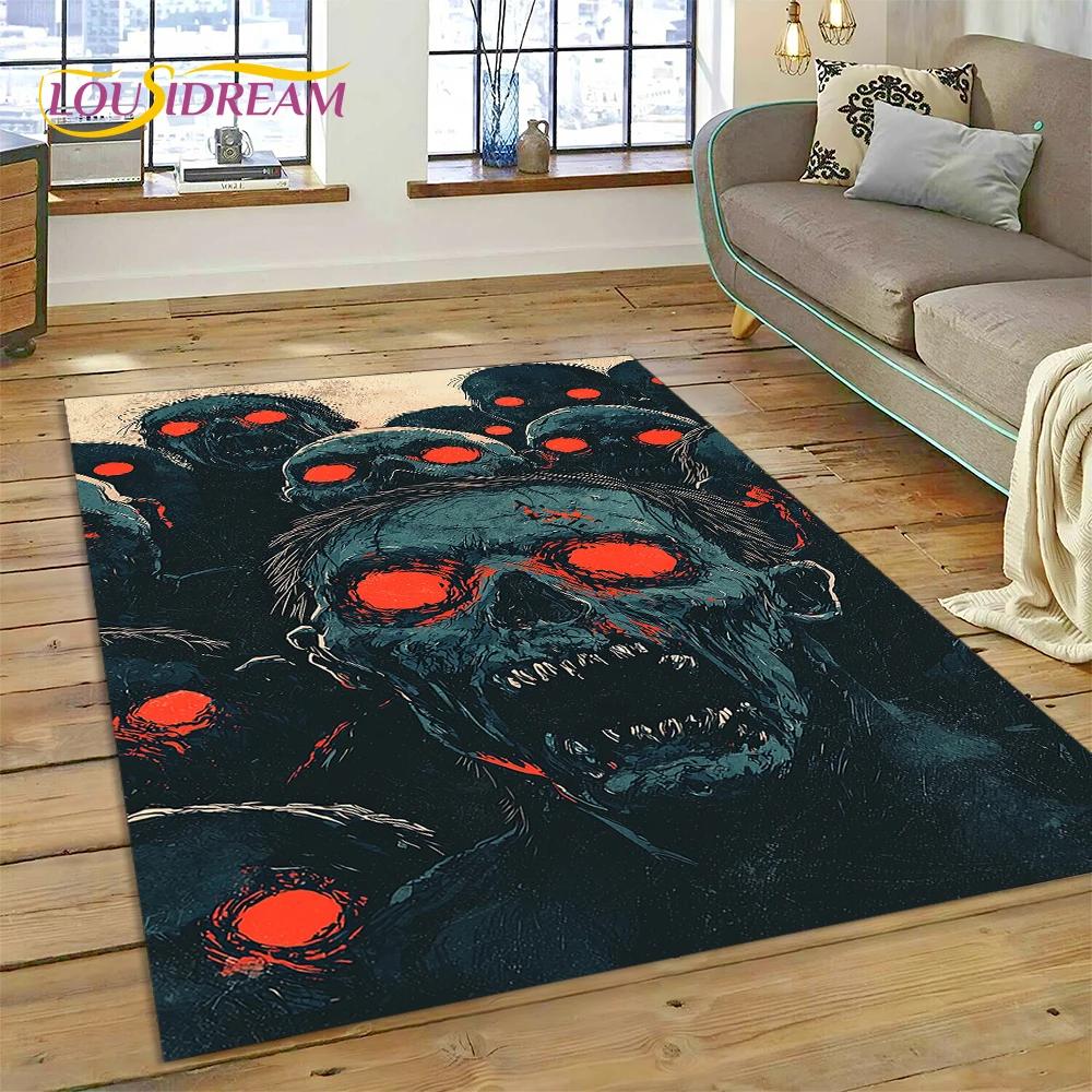 Alfombra de Estilo Gótico de Horror Personaje Calavera Fantasma Espíritu 27 para Dormitorio Sala de Estar Decoración de Sofá del Hogar, Alfombrilla de Suelo Decorativa para Niños