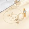 Ladies classic round diamond dial steel strap quartz watch; heart to heart bracelet necklace earrings rings fashion versatile.