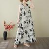 Summer new cotton and linen V-neck Korean version plus long nightdress lazy style loose version sleeveless dress women