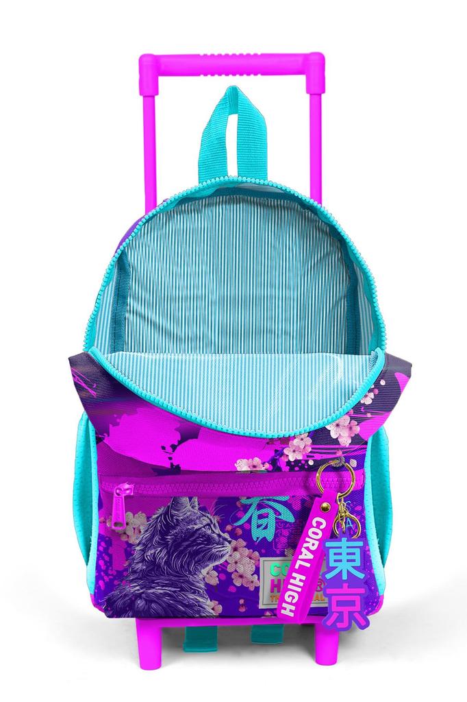 Tiny Nest Trolley-Rucksack, Lila, Rosa, Anime-Katzen-Muster, Zwei Fächer, 24053