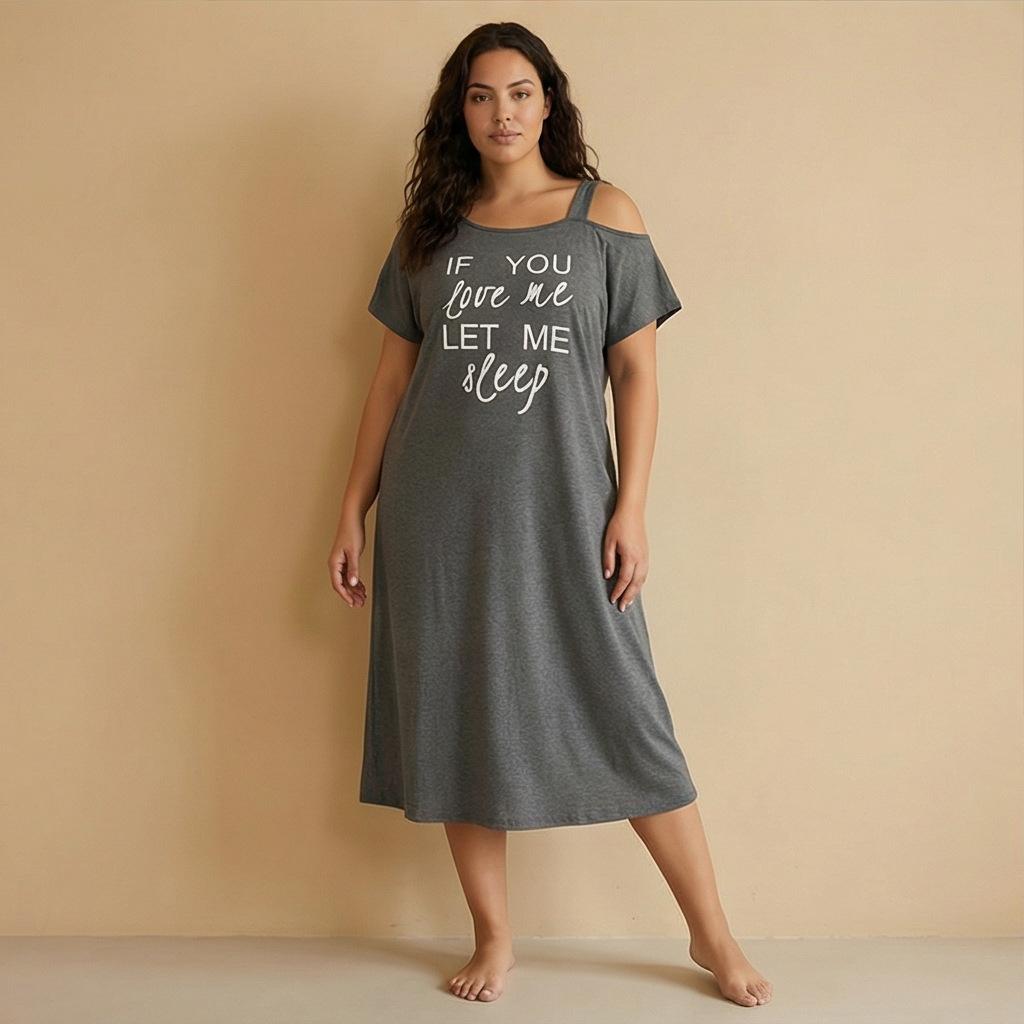 VEZFAA Women's Fashion Summer Spring Short Sleeve Loose Casual Nightgown