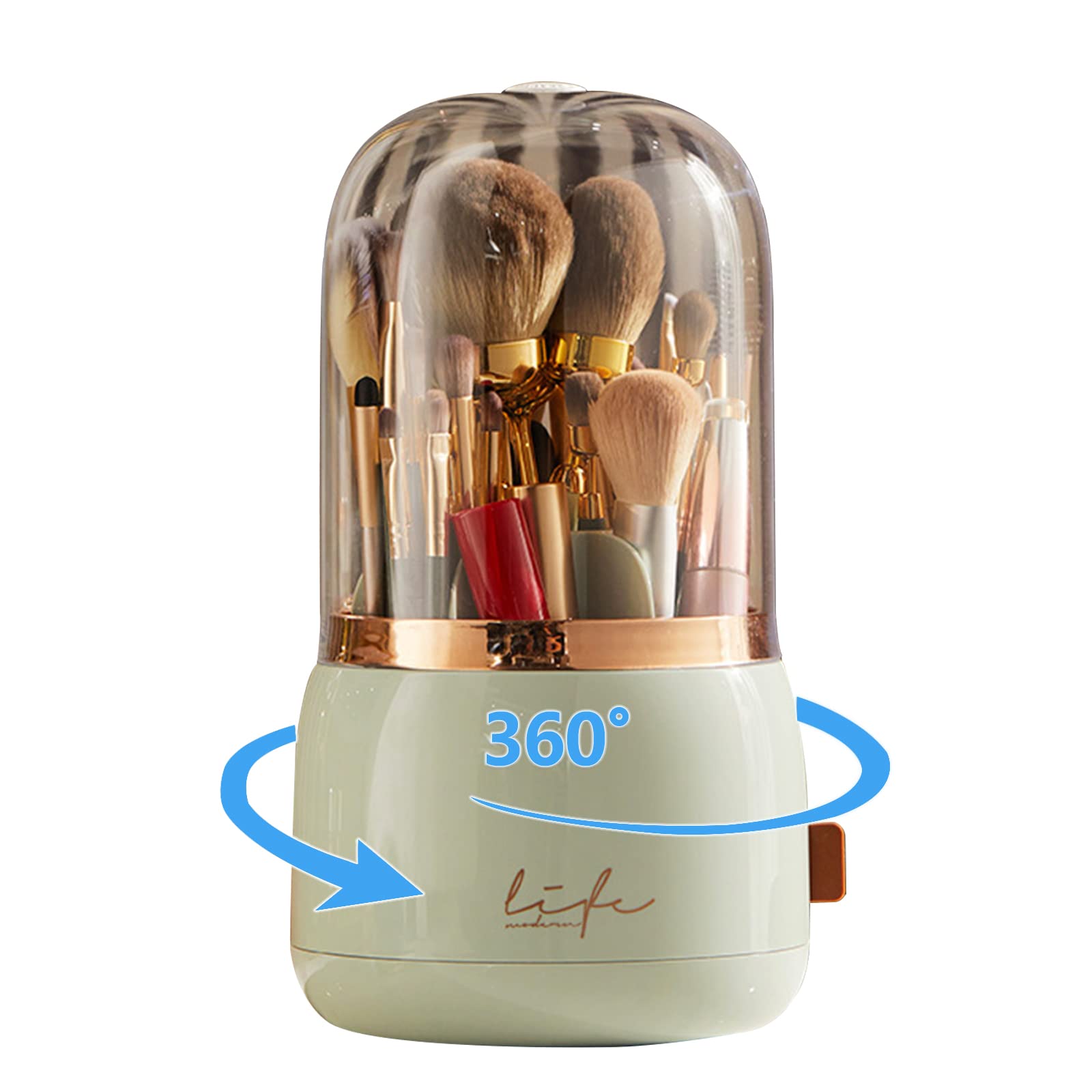 

Make Up Brush Organizer 360 Rotating Cosmetics Makeup Brush Storage Box Holder with Lid Dustproof 7 Slot Storage Container светло-зеленый
