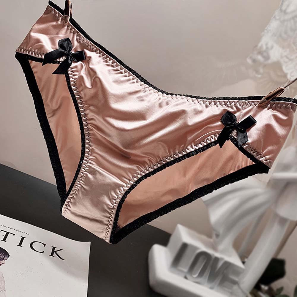 Comfortable Breathable Bowknot Solid Color Low Waist Underpants Sexy Thong Briefs Women Panties