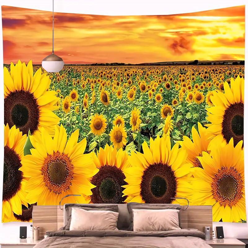 Sunflower Tapestry Wall Hanging Country Yellow Floral Tapestry Sunflower Field Nature Landscape Wall Art for Living Room Dorm