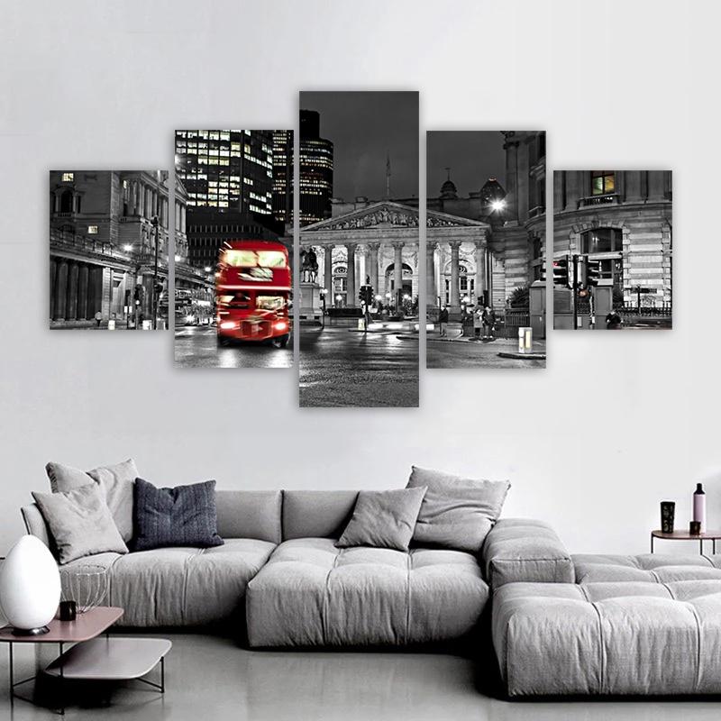5 Pieces London Street View Posters Red Bus Landscape Canvas Paintings Wall Art for Living Room Pictures Modern Home Decoration