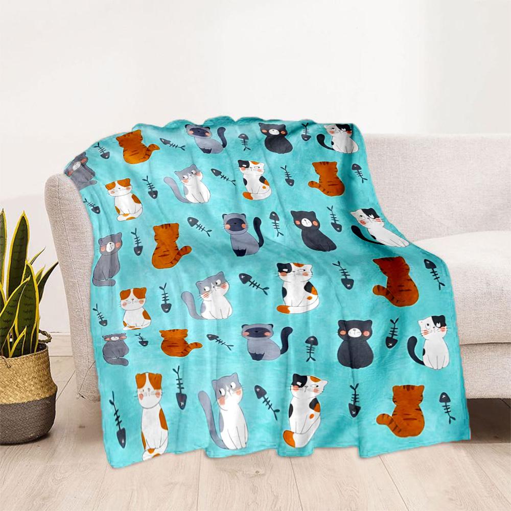 Cats In A Garden Flannel Blanket,Lightweight,Office Blanket,Sofa Blanket,Comfortable Blanket