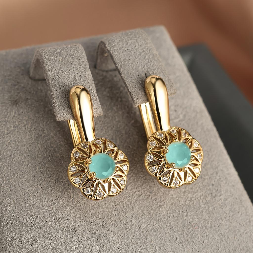 1 Pair Round Cut Green Zircon Women's Clip Earrings Golden Wedding Jewelry Classic Fashion Drop Dangle Earrings