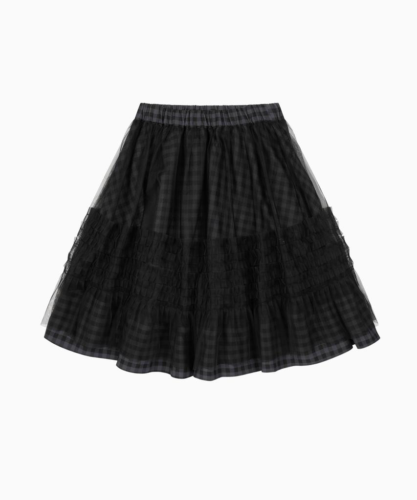 Ohesio Layered Sheer Frill Skirt, Khaki Check
