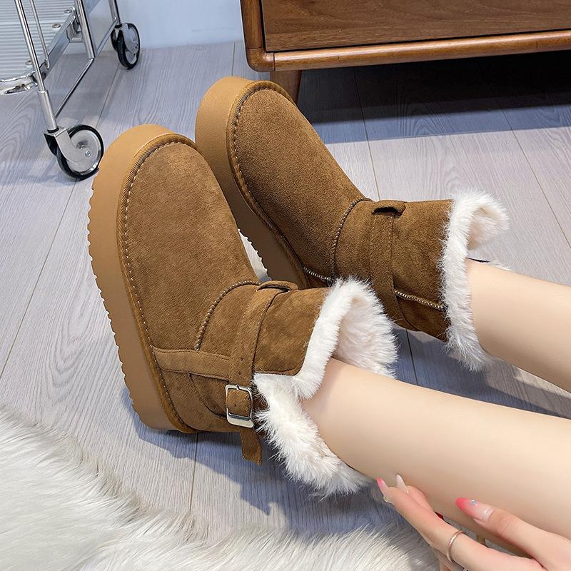 Women's Large Size Thick Bottom Heightening Winter Warm Fur One Snow Boots Padded Lined Ankle Boots Anti-slip Hiking Sneakers Cotton Boots