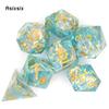 7 Pcs Green Resin Golden Number Sharp Edge Dice Polyhedral Dice Suitable for Role-Playing RPG  Board Game