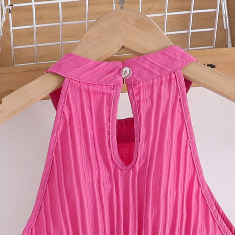 7-12Y Girls Big Girl Suit Dětské léto Nové Módní závěsná vesta s vlnitým proužkem kalhoty 2ks