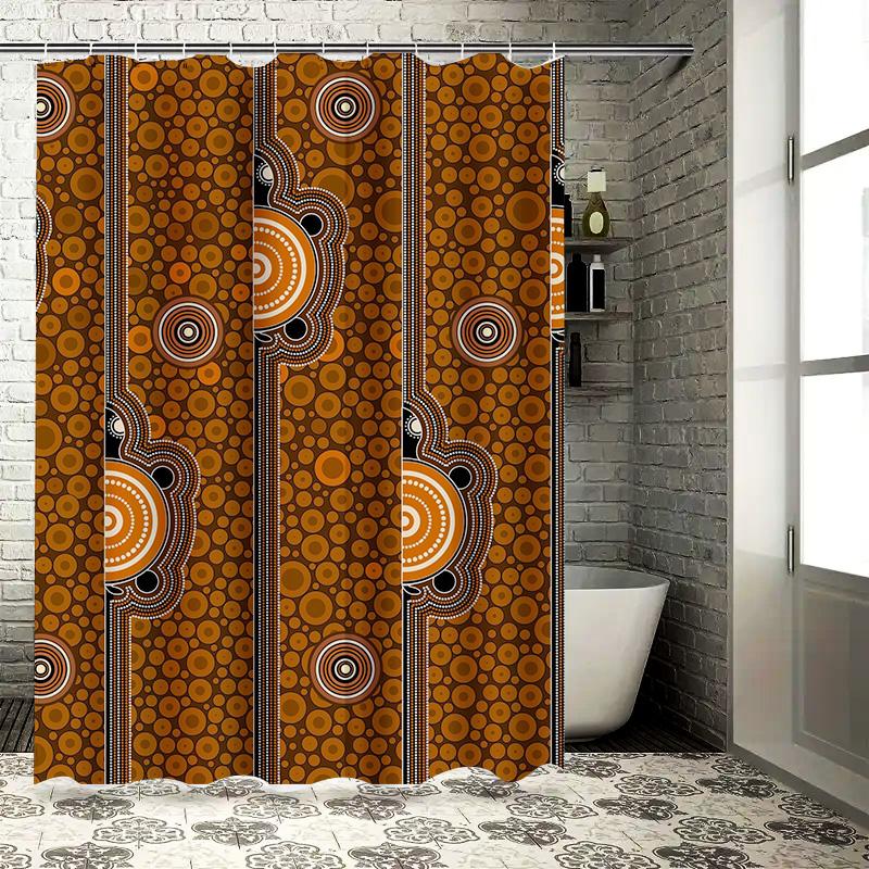 Decorative Shower Curtain Boho Print Design for Bathroom Long Size Orange Pattern with Circular Motif 180 x 245 cm