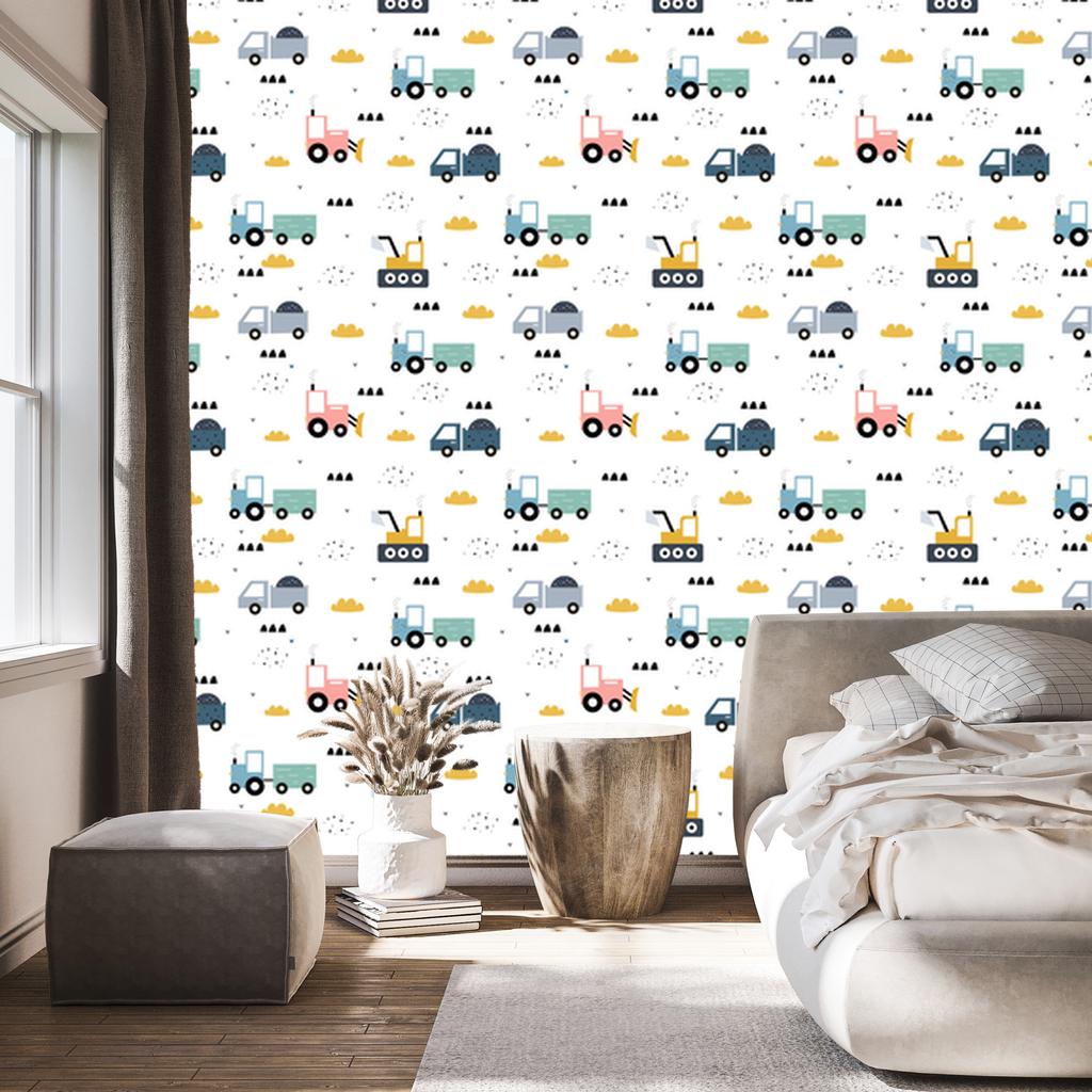 Colorful Excavator Tractors Wallpaper for Living Room and Bedroom 50x1000