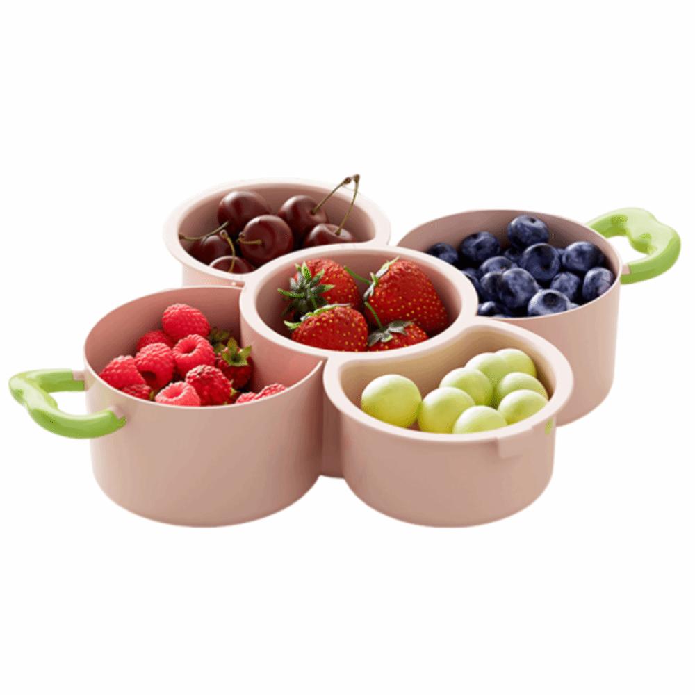 

Double-layered Dried Fruit Plate 2 in 1 Fruit Drain Basket Durable Snack Storage Box Picnic рожевий