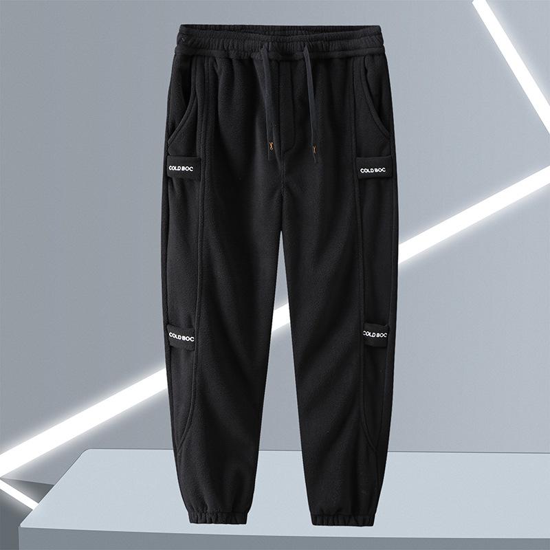 Men's Plus Size Double-Sided Fleece Sherpa Sweatpants, Thickened, Loose Fit, Cuffed, for Autumn/Winter