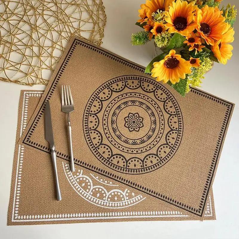 Jute PVC Placemat Square Imitation Hemp Retro Insulation Pad Nordic Washable Woven Meal Mat Placemat for Dining Table Decor Pad