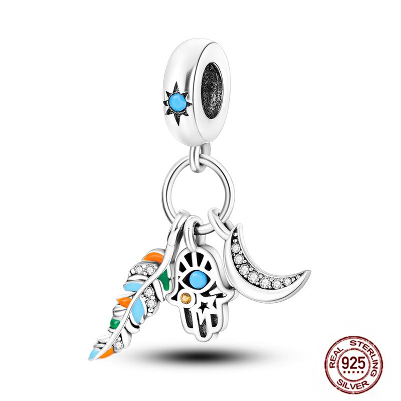 Charms  925 Sterling Copper Love Heart Sunflower Family Puppy Clip Charm Fit Bracelets Original Beads Women Souvenir DIY Zircon