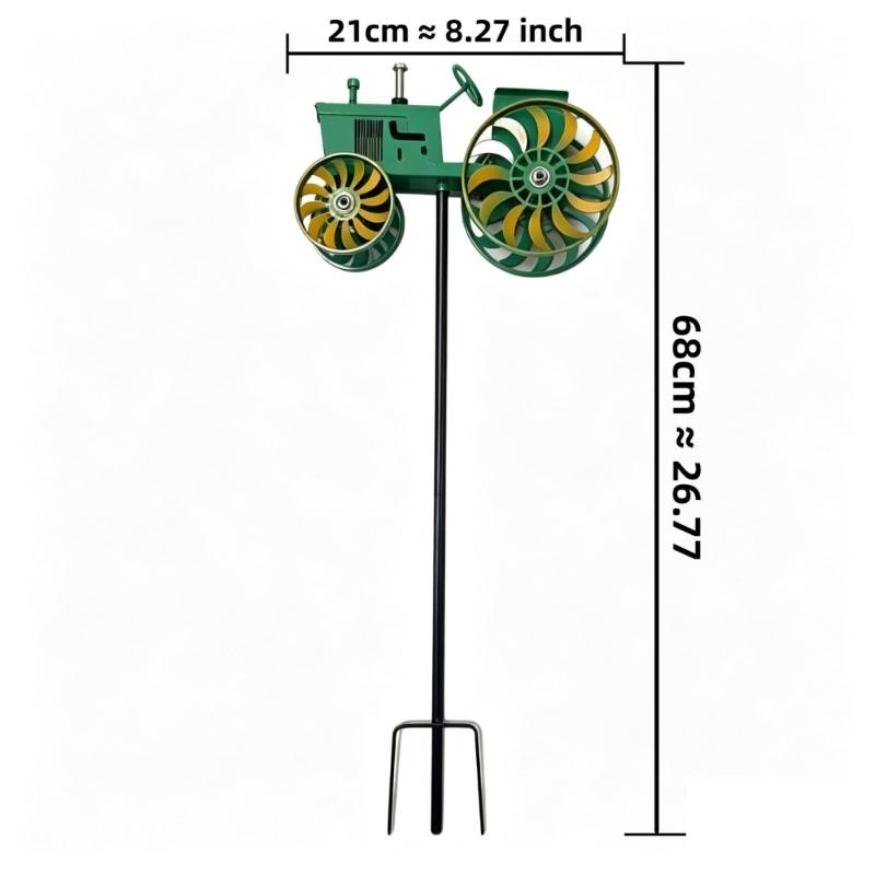 Garten-Windspiel Grüner Traktor Windmühlen-Pfahl Mit Drehbarem Rad für Hof Garten Einzigartige Outdoor-Skulpturen