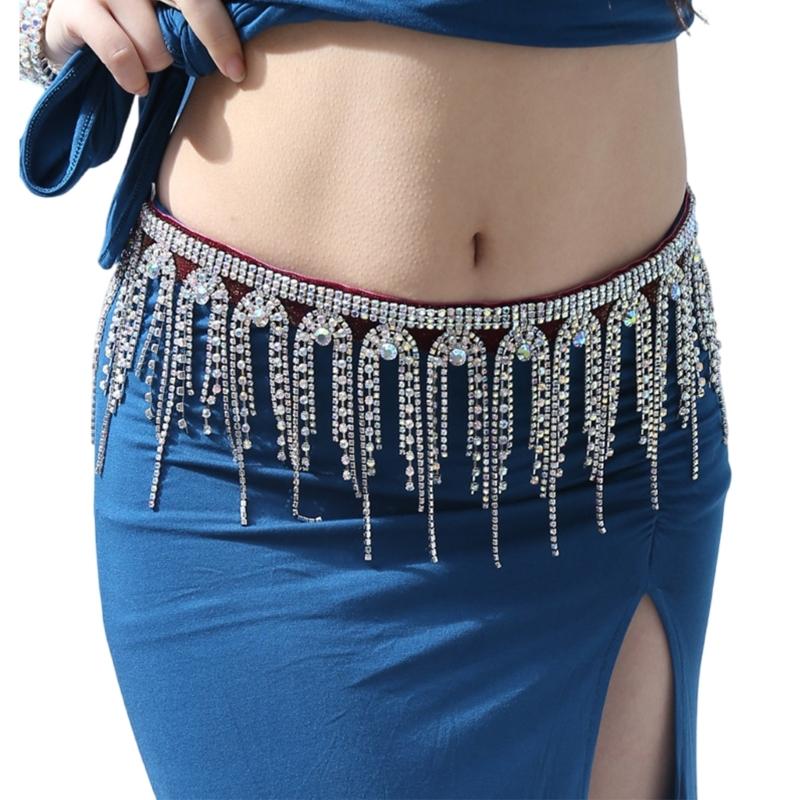 

Shimmering Rhinestones Embellished Waist Chain for Belly Dance and Performances Metal Design срібний