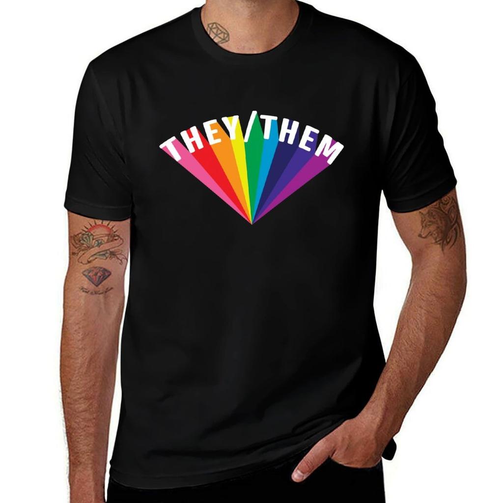 Theythem Pronouns Rainbow Burst Tshirt Summer Fashion Casual Tee Shirt