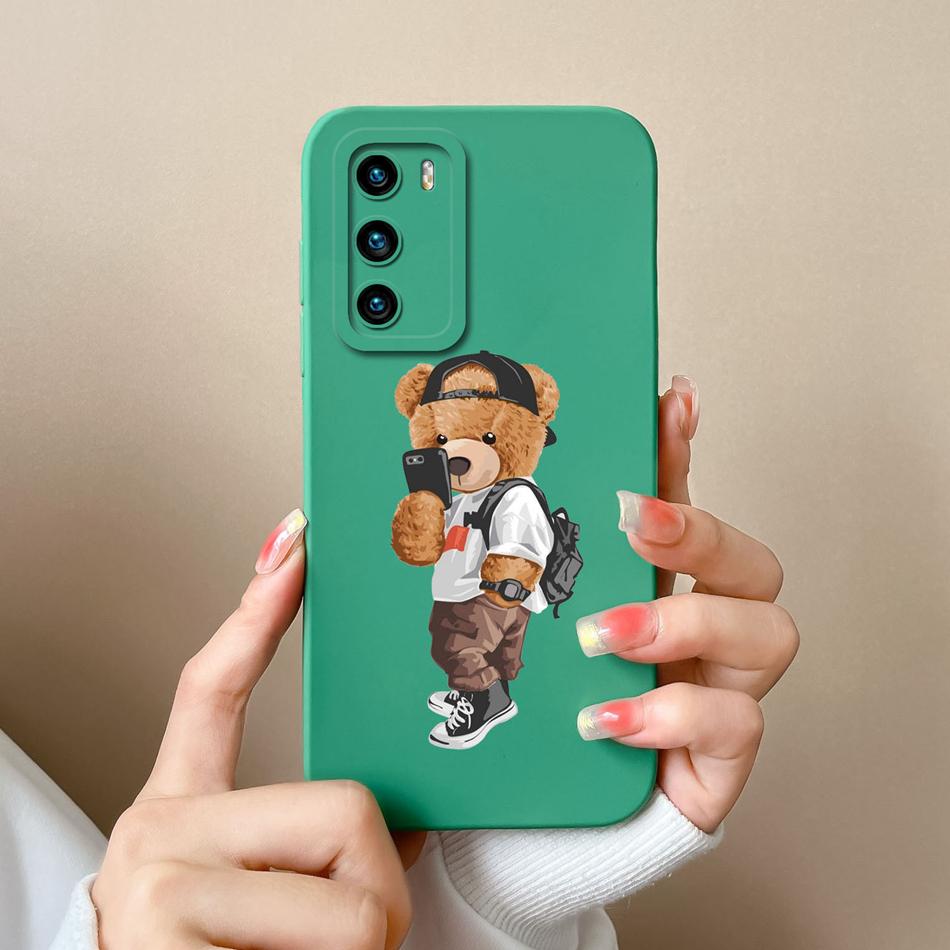 For Huawei P40 Pro Case Cute Cat Soft Liquid Silicone Full Coverage Anti Drop Bumper For HuaweiP40 P 40 P40Pro Candy Funda Shell