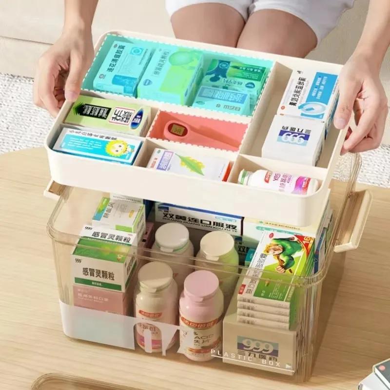 Large Capacity Medicine Box Double-Layer Pill Boxes Home Medical Storage Case Transparent Design for First Aid and Medical Box