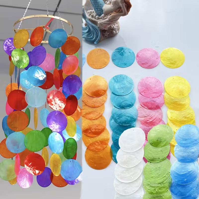 30PCS Boho Chic Double-Hole Bead Wind Chime-Handmade Shell Decorative Wind Catcher, Ideal for Wedding&Party Decorations