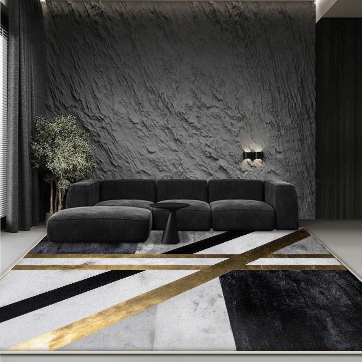 Black Geometric Large Living Room Carpets Modern Decoration Bedroom Bedside Easy Clean Rug Office Coffee Tables Antiskid Mats
