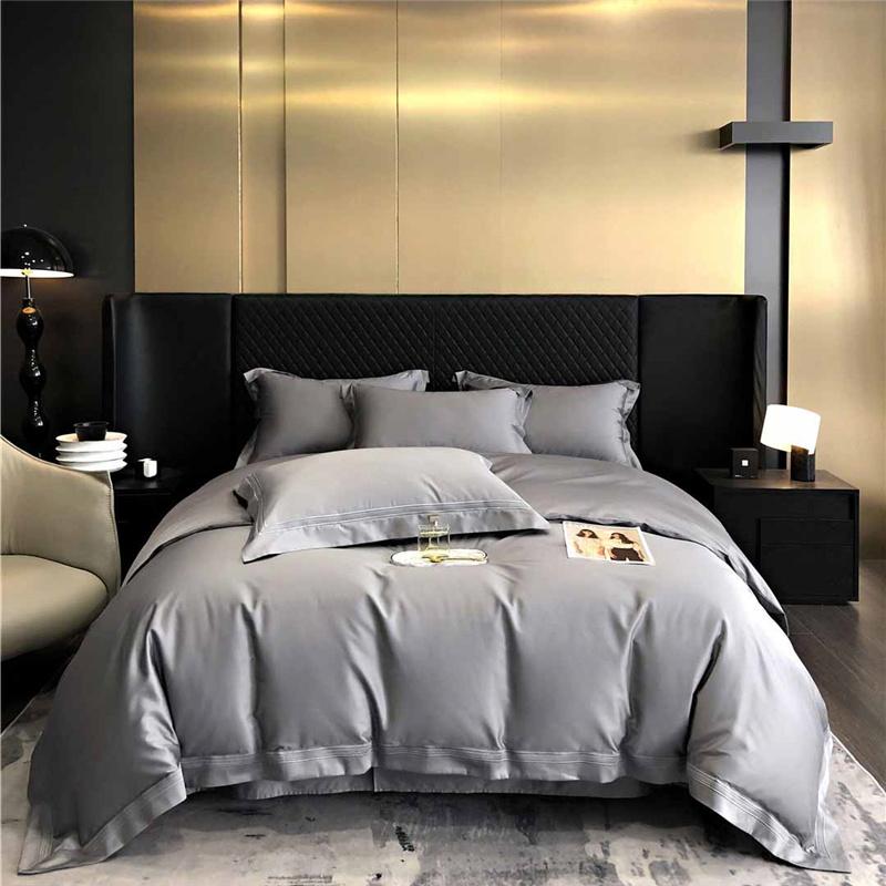 100% Cotton Luxury Minimalist Modern Solid Color 5-Line Stitch 4-Piece Duvet Cover Bedding Set All-Season Premium Home Textiles