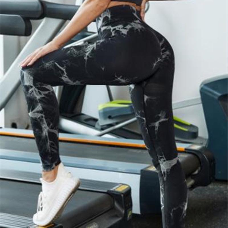 

Леггинсы для йоги с высокой талией и принтом тай-дай: Быстросохнущие, бесшовные, эластичные спортивные брюки с эффектом облегания Large